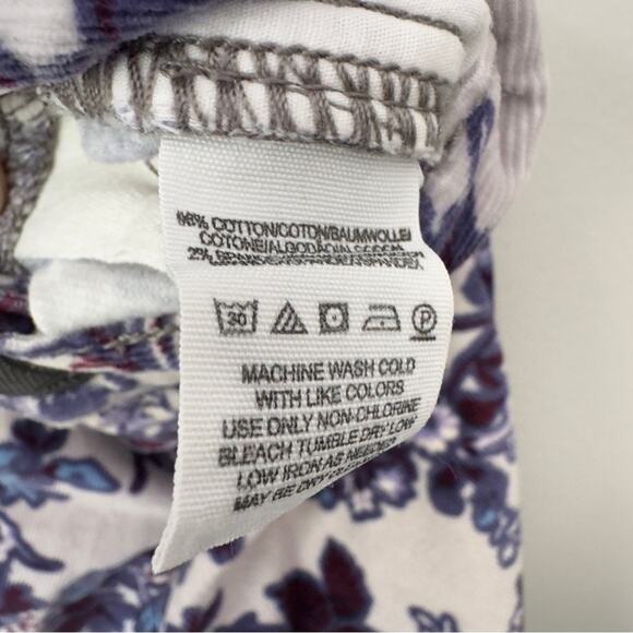 Free People Floral Corduroy Pants 5-Pocket Belt Loops Zip Button Stretch Cotton - Picture 9 of 10